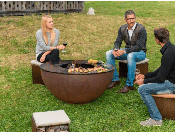 hocker mit feuerschale für garten